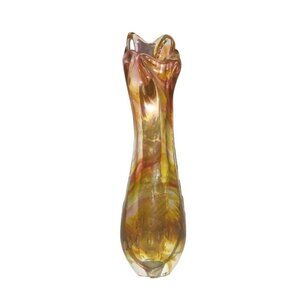 MARTY CHRISTY 2003 Beautiful ART GLASS Bud Vase - Orange and crimson swirl white